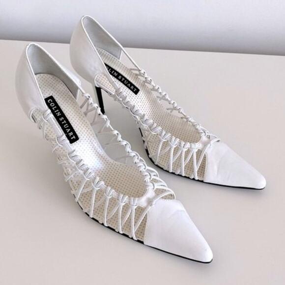 Colin Stuart White Leather Pointed Toe Caged Heel Size 7 - Picture 10 of 10